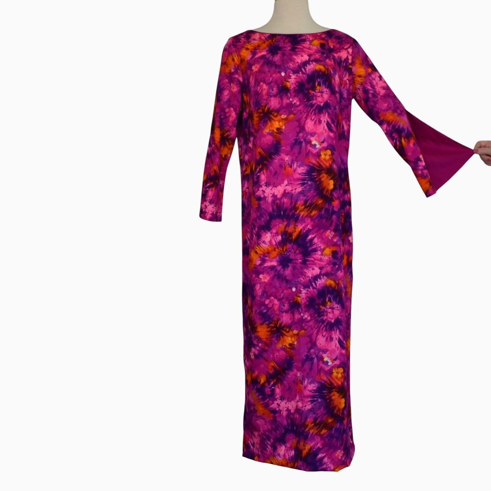 Vintage 70s Pake Mu Mu'u, Paradise Hawaii Kaftan, Tropical Floral Print, M - L